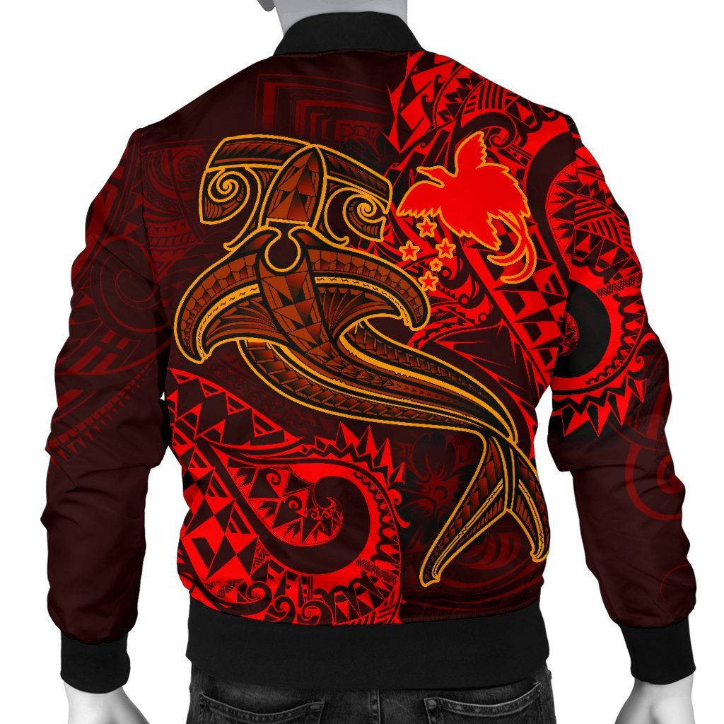 Papua New Guinea Men's Bomber Jacket - Red Shark Polynesian Tattoo - Polynesian Pride