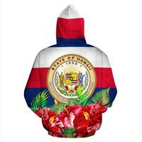 Polynesian Hawaii Zip Hoodie Flag Hibiscus - Polynesian Pride