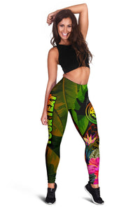 Federated States of Micronesia Polynesian Personalised Leggings - Hibiscus and Banana Leaves - Polynesian Pride