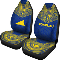 Tokelau Car Seat Cover - Tokelau Flag Polynesian Chief Tattoo Blue Version - Polynesian Pride
