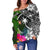 Chuuk Off Shoulder Sweater - Turtle Plumeria Banana Leaf - Polynesian Pride