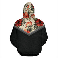 Hawaii Vintage Pattern Zip up Hoodie Red Hibiscus - Polynesian Pride