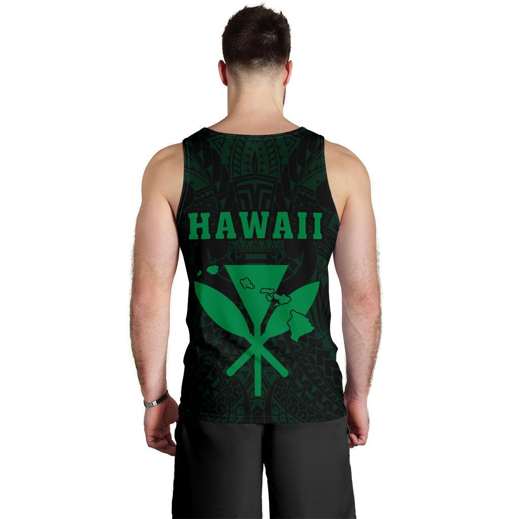 Hawaii Kakau Makau Fish Hook Kanaka Map Men's Tank Top Polynesian - Green - Polynesian Pride