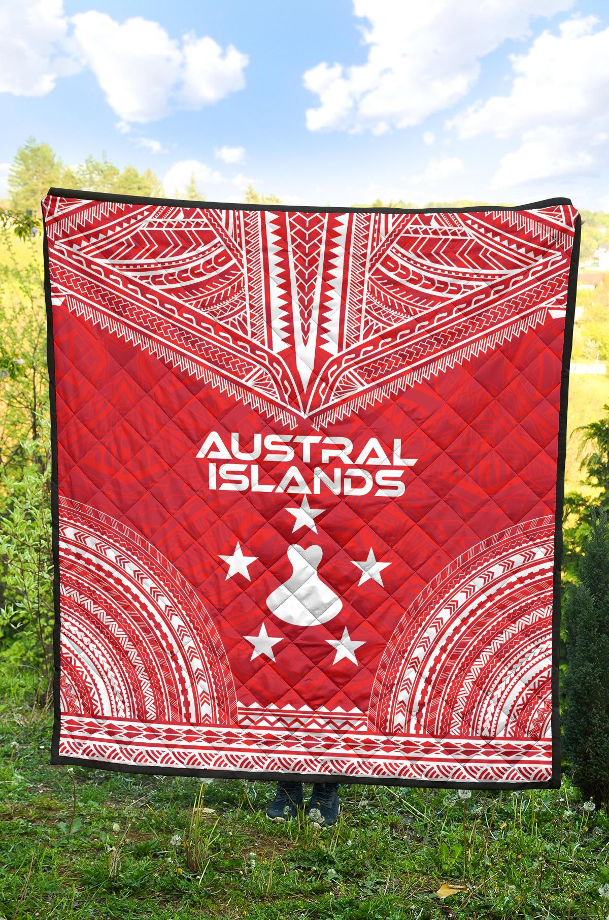Austral Islands Premium Quilt - Austral Islands Flag Polynesian Chief Red Version - Polynesian Pride