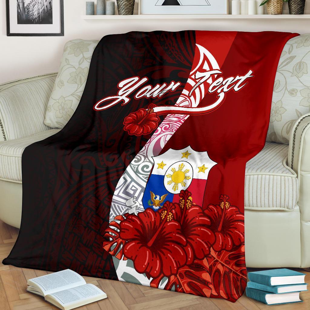 Philippines Polynesian Custom Personalised Premium Blanket - Coat Of Arm With Hibiscus - Polynesian Pride