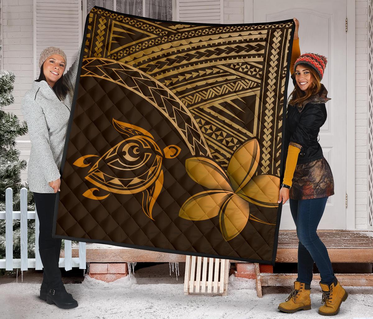 Hawaii Quilt - Hawaii Turtle Plumeria Quilt Brown - Polynesian Pride