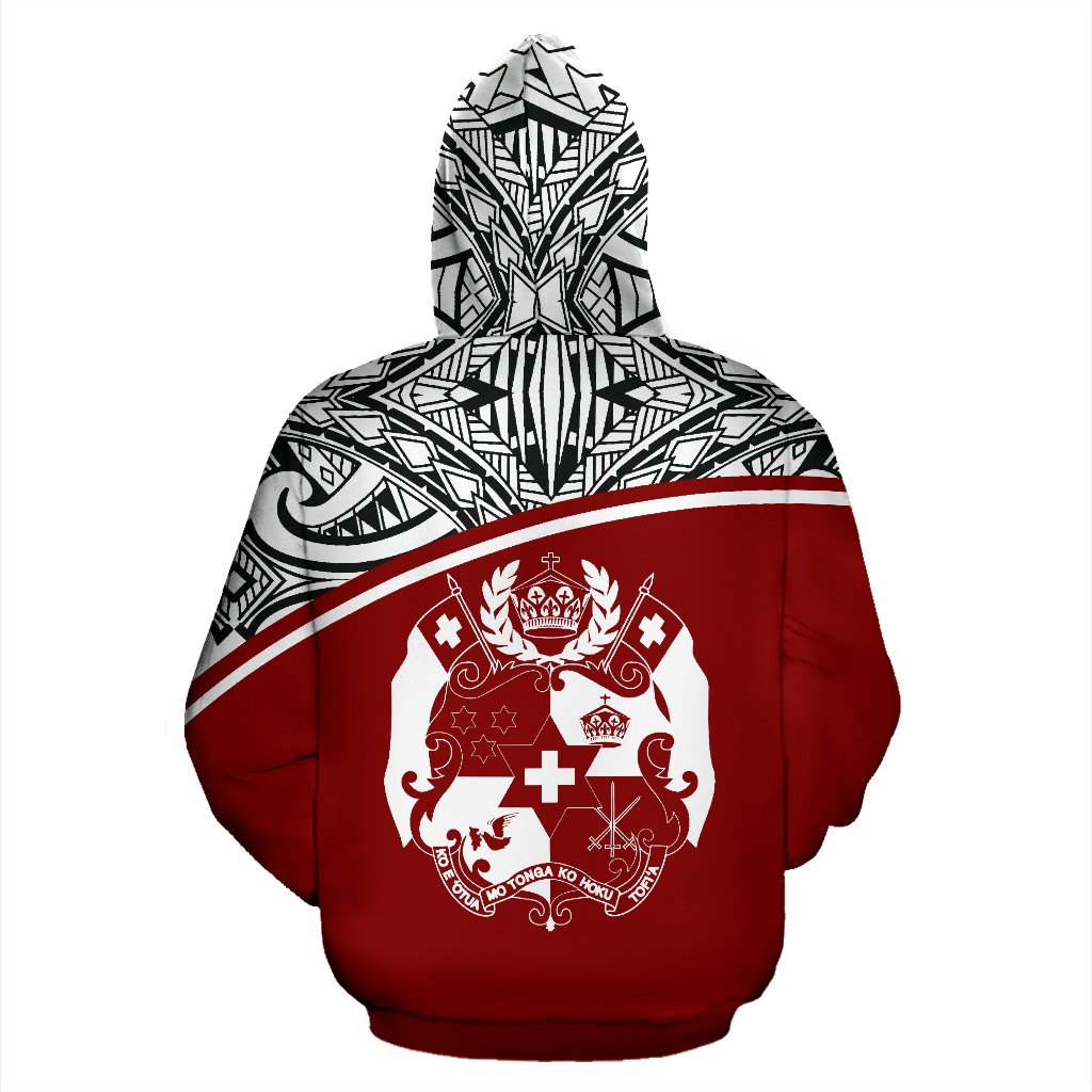 Tonga All Over Custom Hoodie Red Curve - Polynesian Pride