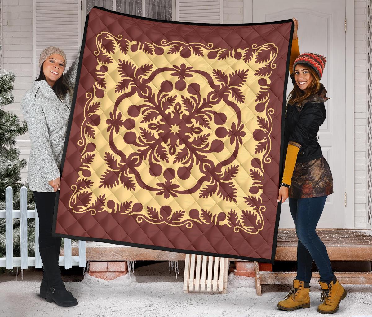 Hawaiian Premium Quilt Royal Pattern - Coral - Polynesian Pride