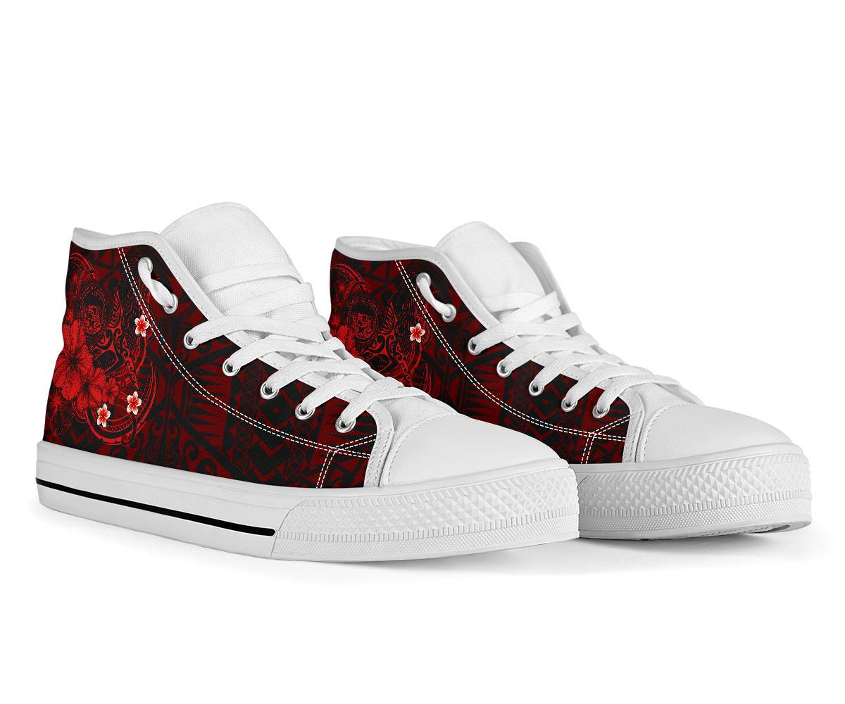Polynesian Hawaii High Top Shoes - Humpback Whale with Hibiscus (Red) - Polynesian Pride