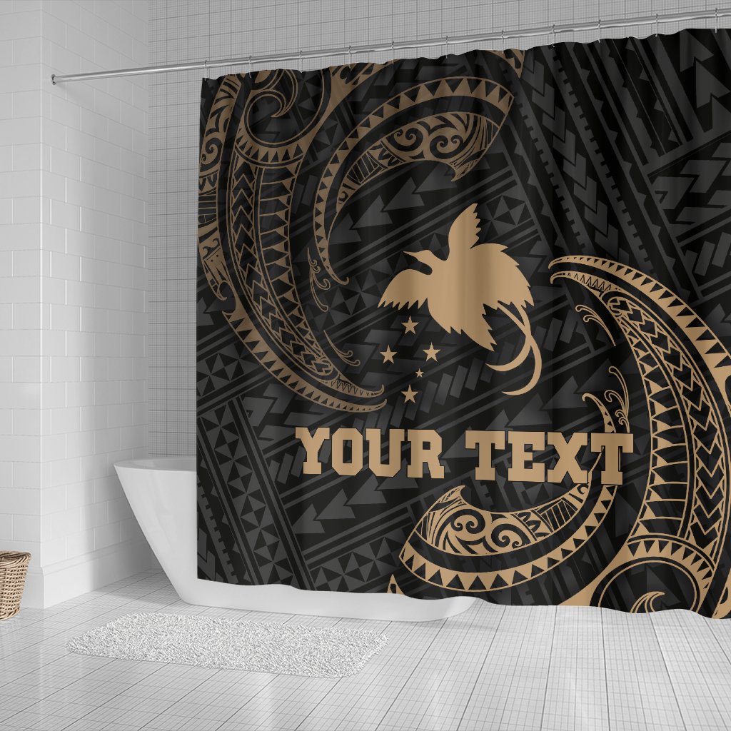 Papua New Guinea Polynesian Custom Personalised Shower Curtain - Gold Tribal Wave - Polynesian Pride
