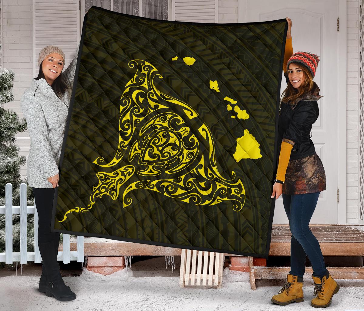 Rays Hawaii Map Polynesian Premium Quilt - Yellow - Polynesian Pride