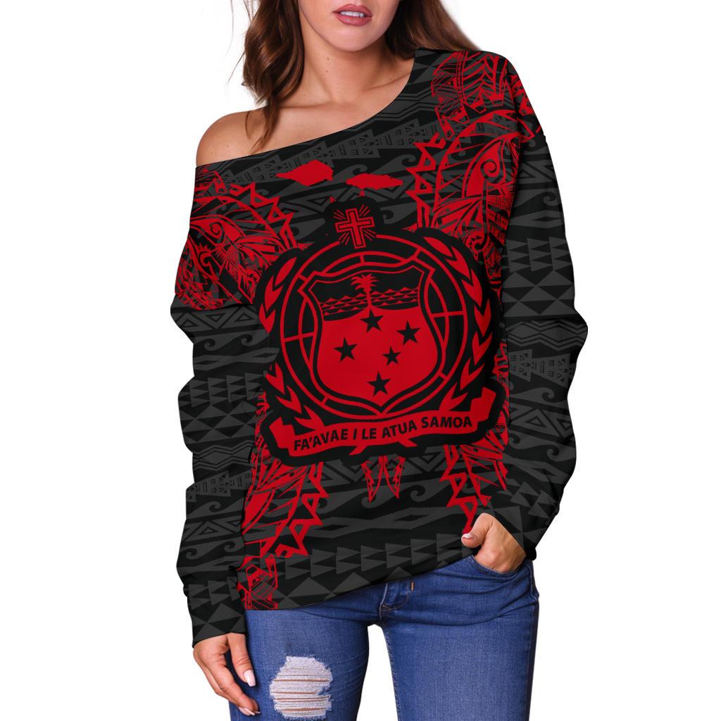 Samoa Polynesian Shoulder Sweater Map Red - Polynesian Pride