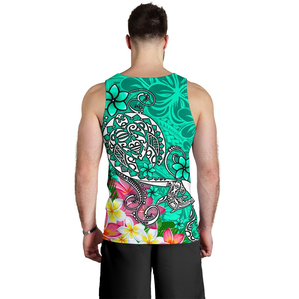 Polynesian Men's Tank Top - Turtle Plumeria Turquoise Color - Polynesian Pride