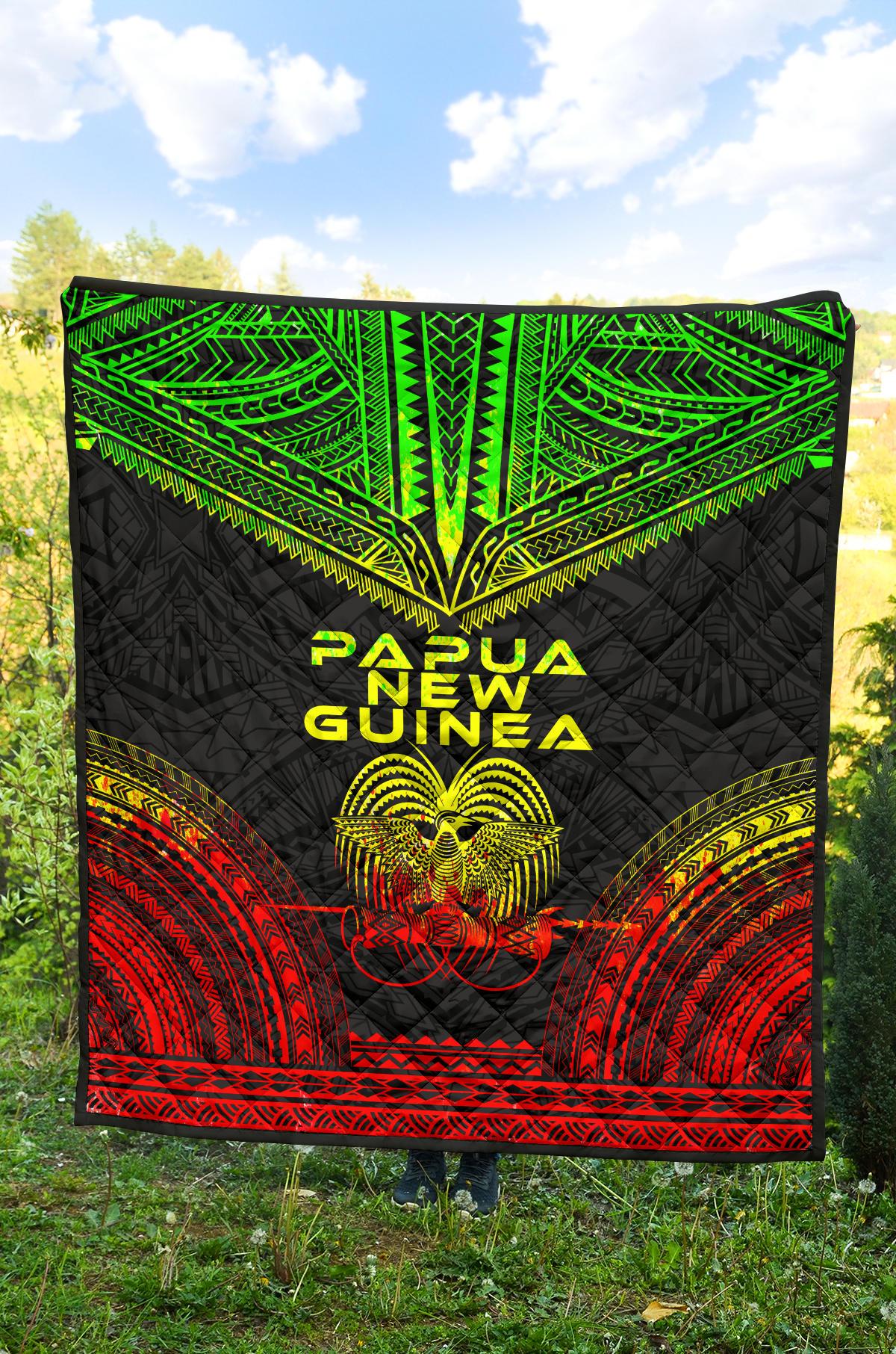 Papua New Guinea Premium Quilt - Papua New Guinea Coat Of Arms Polynesian Chief Reggae Version - Polynesian Pride
