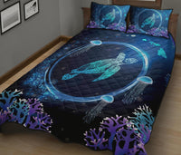 Hawaii Turtle Jellyfish Coral Galaxy Quilt Bed Set - Polynesian Pride