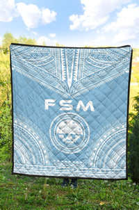 Federated States Of Micronesia Premium Quilt - FSM Seal Polynesian Chief Light Blue Version - Polynesian Pride