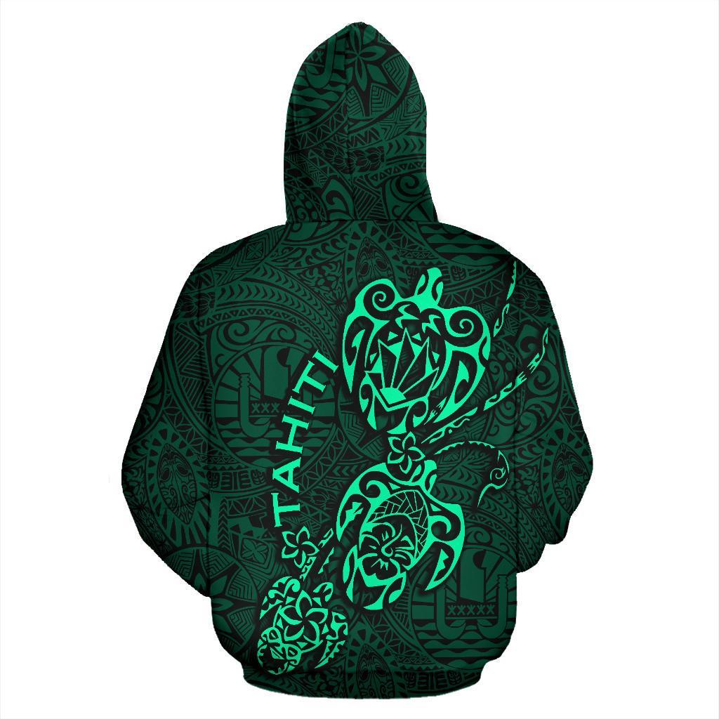 Tahiti Polynesian Family Turtles Zip up Hoodie Green - Polynesian Pride
