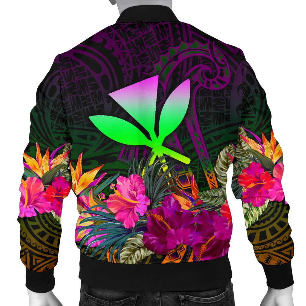 Polynesian Hawaii Kanaka Maoli Men's Bomber Jacket - Summer Hibiscus - Polynesian Pride