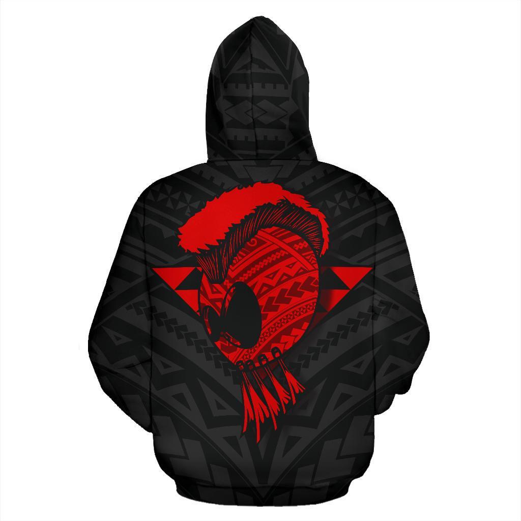 Polynesian Kakau Warrior Helmet Hawaii Custom Hoodie Red - Polynesian Pride