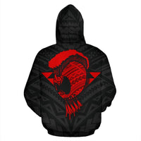 Polynesian Kakau Warrior Helmet Hawaii Custom Hoodie Red - Polynesian Pride