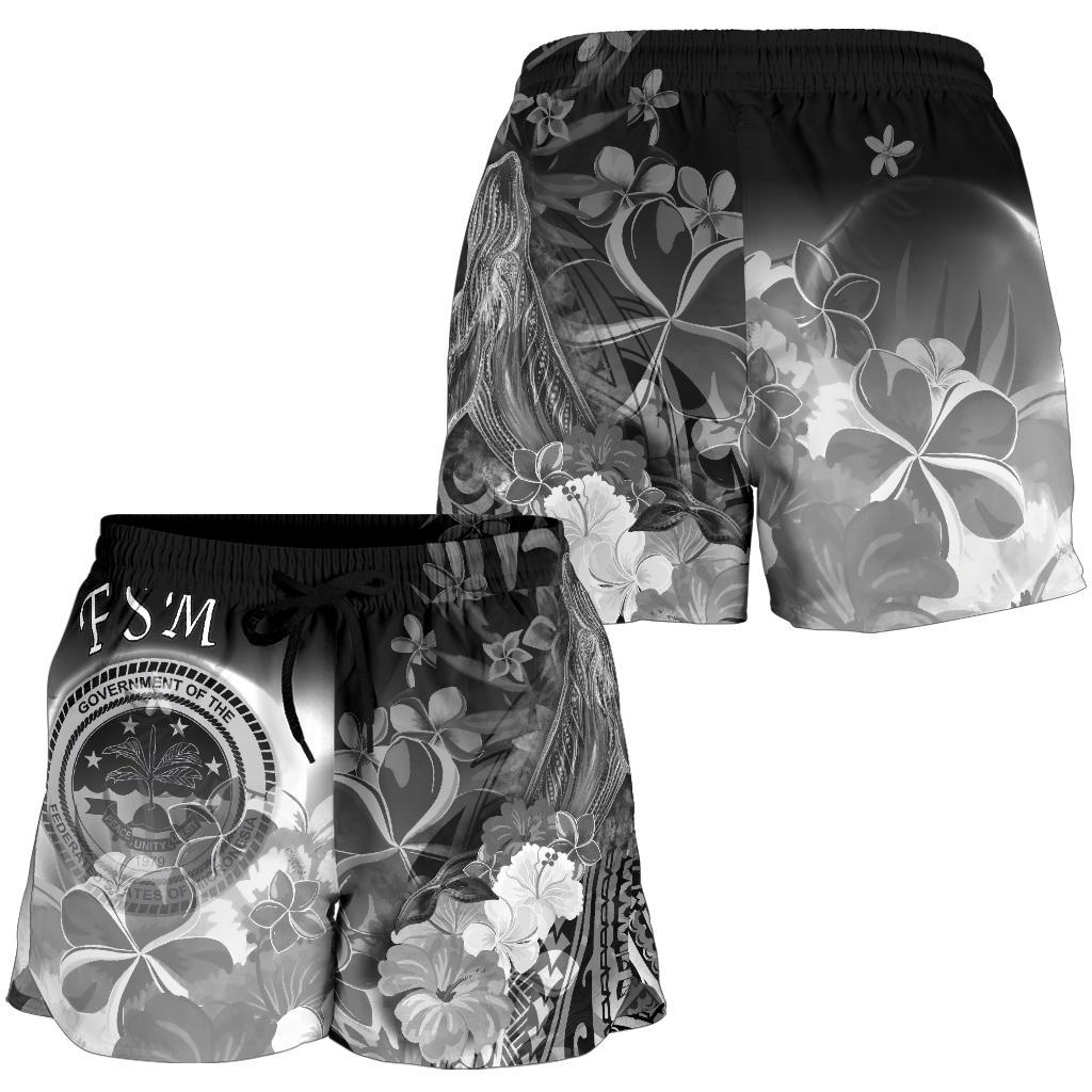 Federated States of Micronesia Women's Shorts - Humpback Whale with Tropical Flowers (White) - Polynesian Pride