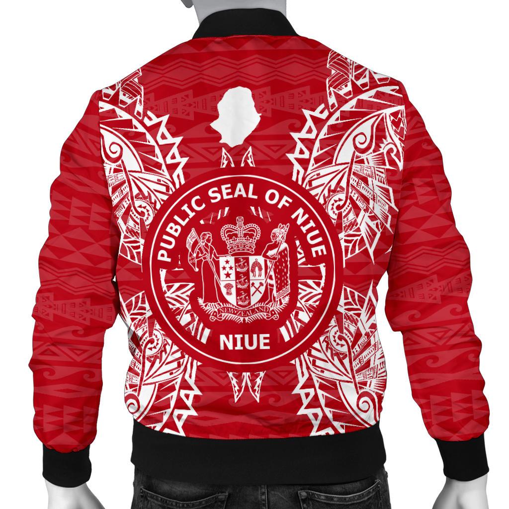 Niue Polynesian Men's Bomber Jacket Map Red White - Polynesian Pride