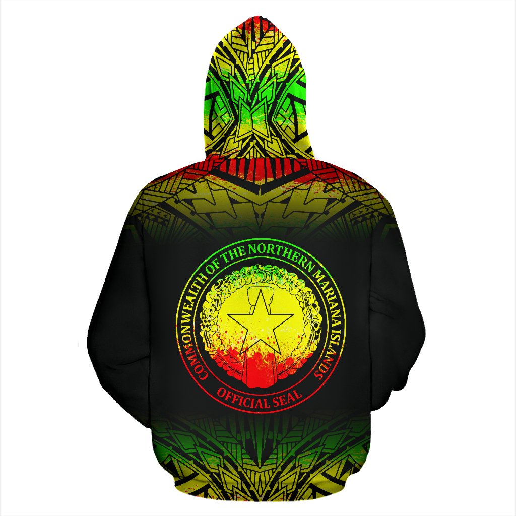 Northern Mariana Islands Polynesian All Over Zip up Hoodie Reggae Fog Version - Polynesian Pride