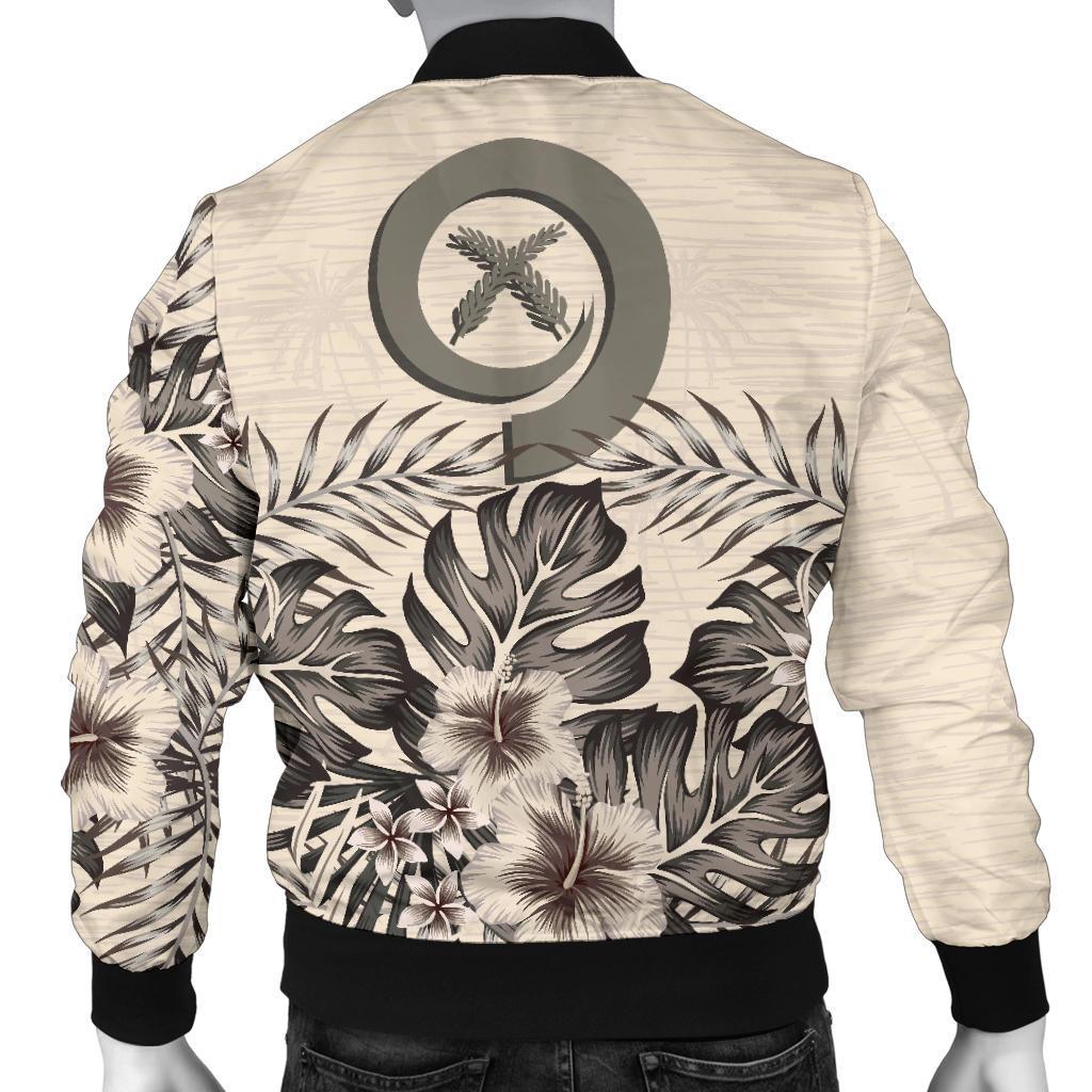 Vanuatu Men's Bomber Jacket - The Beige Hibiscus - Polynesian Pride