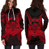 Tuvalu Polynesian Hoodie Dress Map Red - Polynesian Pride