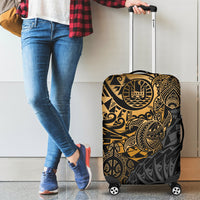 Tahiti Polynesian Luggage Cover - Gold Turtle Hibiscus Flowing - Polynesian Pride