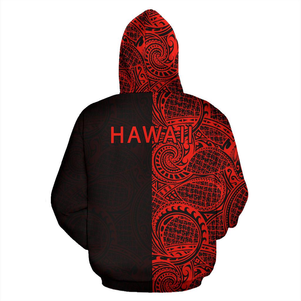 Hibiscus Hoodie Zip up Polynesian Half Style Red - Polynesian Pride