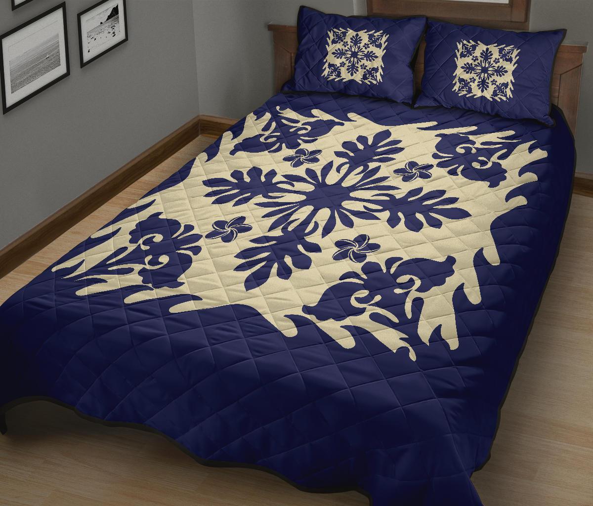 Hawaiian Quilt Bed Set Royal Pattern - Blue - Polynesian Pride