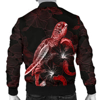 Tokelau Polynesian Men's Bomber Jacket - Turtle With Blooming Hibiscus Red - Polynesian Pride