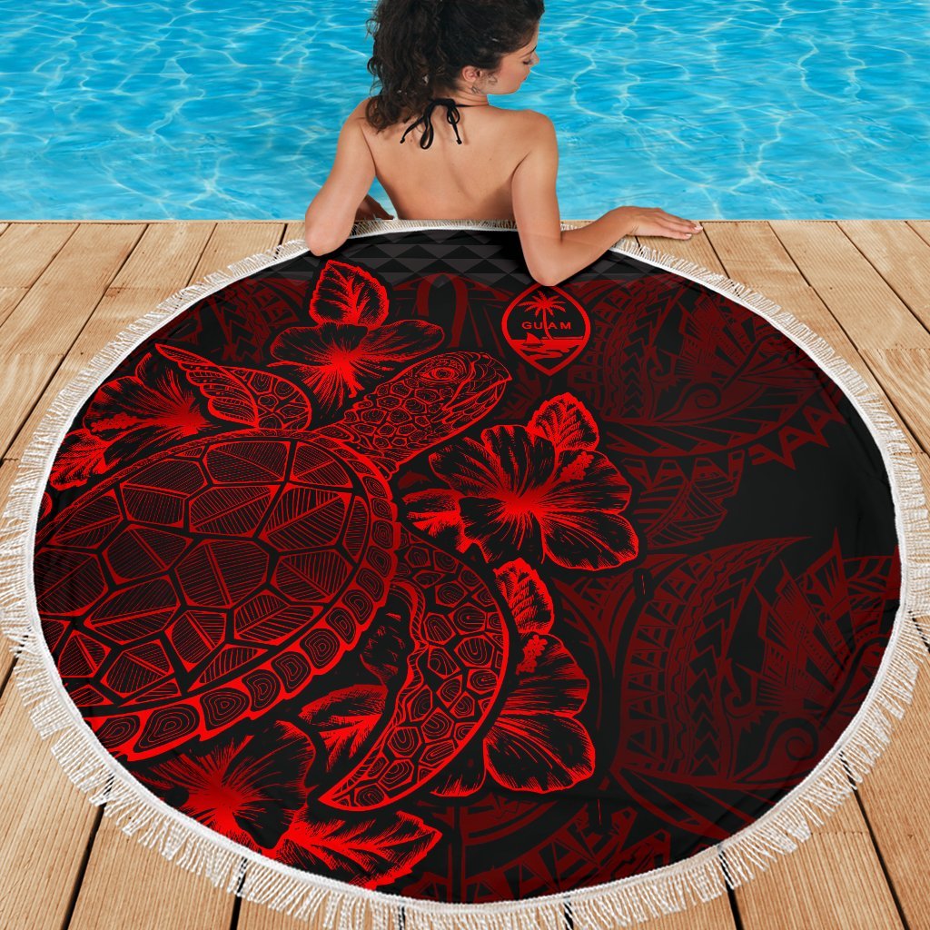 Guam Polynesia Beach Blanket Turtle Hibiscus Red - Polynesian Pride