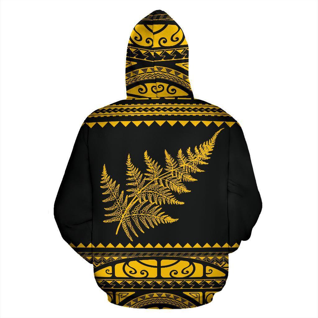 New Zealand Maori Hoodie, Aotearoa Silver Fern Pullover Hoodie Yellow - Polynesian Pride