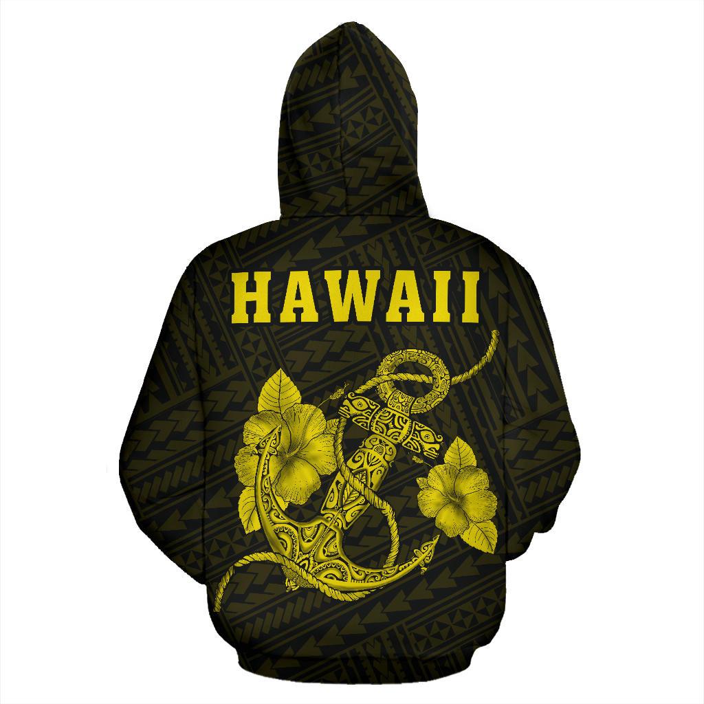 Polynesian Kakau Anchor Hibiscus Hawaii Hoodie Yellow - Polynesian Pride