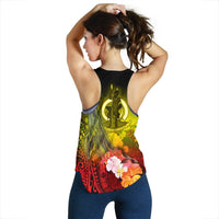 Vanuatu Custom Personalised Woman's Racerback Tank Top - Humpback Whale with Tropical Flowers (Yellow) - Polynesian Pride