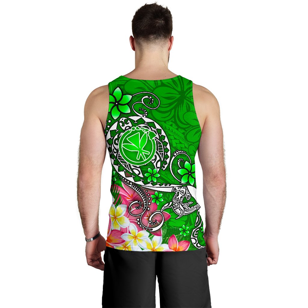 Hawaii Men's Tank Top - Turtle Plumeria Polynesian Tattoo Green Color - Polynesian Pride