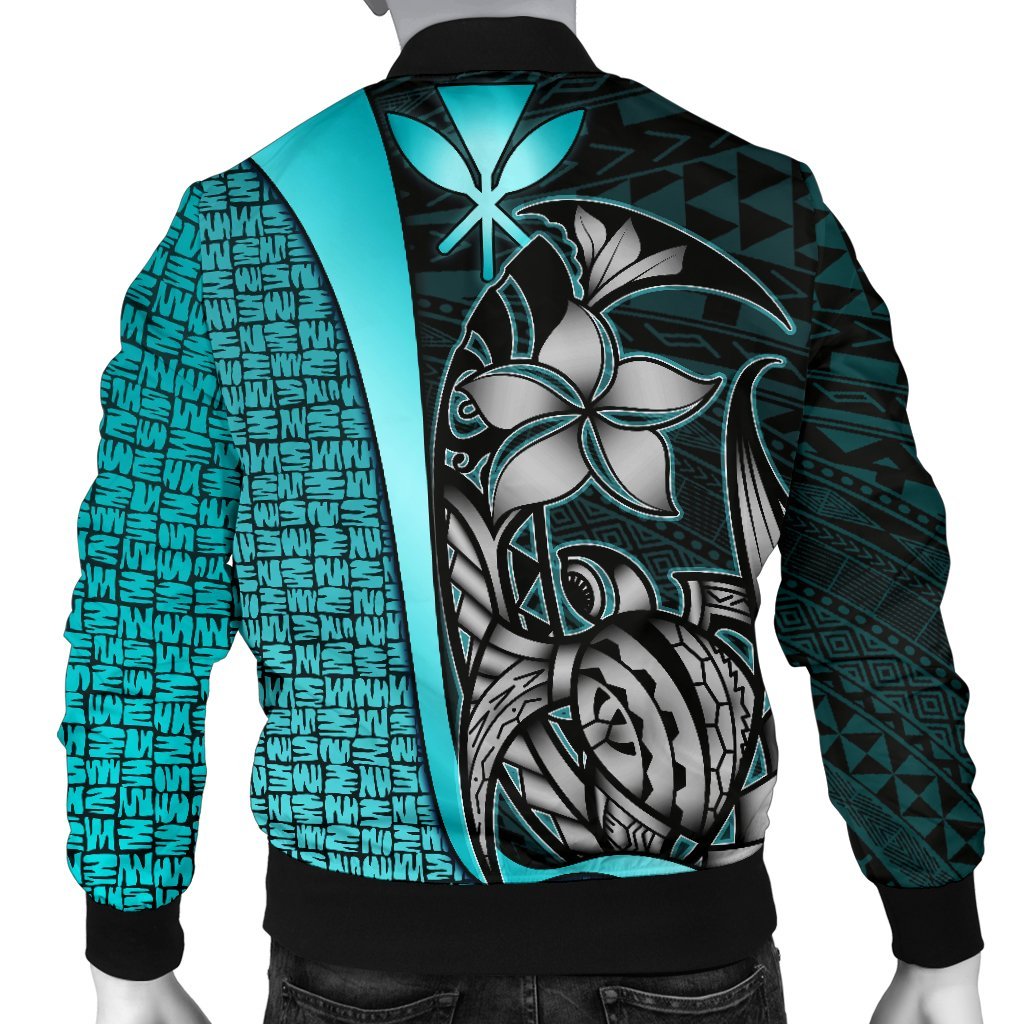 Polynesian Hawaii Men Bomber Jacket Turquoise - Turtle with Hook - Polynesian Pride