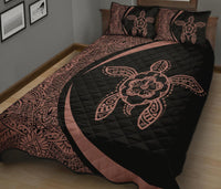 Hawaiian Polynesian Turtle Quilt Bed Set - Circle Style Pink And Black - Polynesian Pride