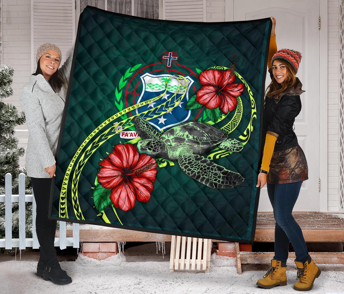 Samoa Polynesian Premium Quilt - Green Turtle Hibiscus - Polynesian Pride