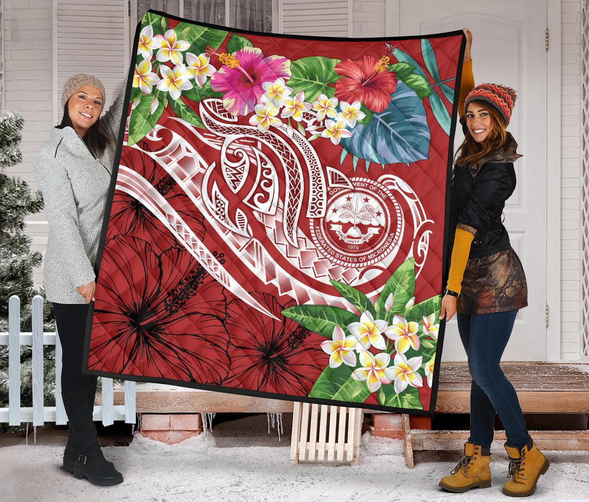 FSM Polynesian Premium Quilt - Summer Plumeria (Red) - Polynesian Pride