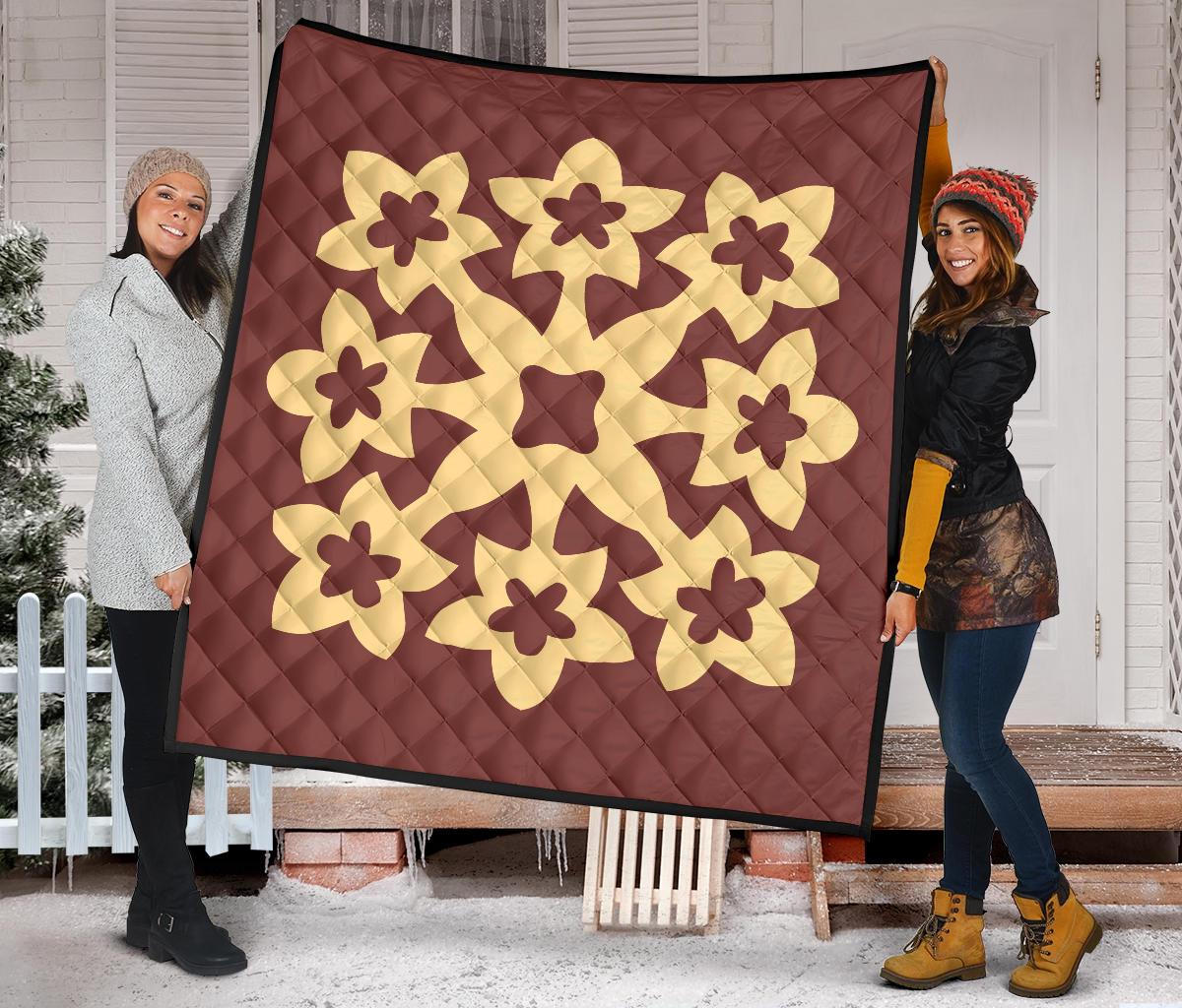 Hawaiian Premium Quilt Royal Pattern - Coral - A1 Style - Polynesian Pride