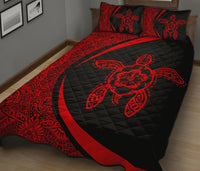 Hawaiian Polynesian Turtle Quilt Bed Set - Circle Style Red - Polynesian Pride