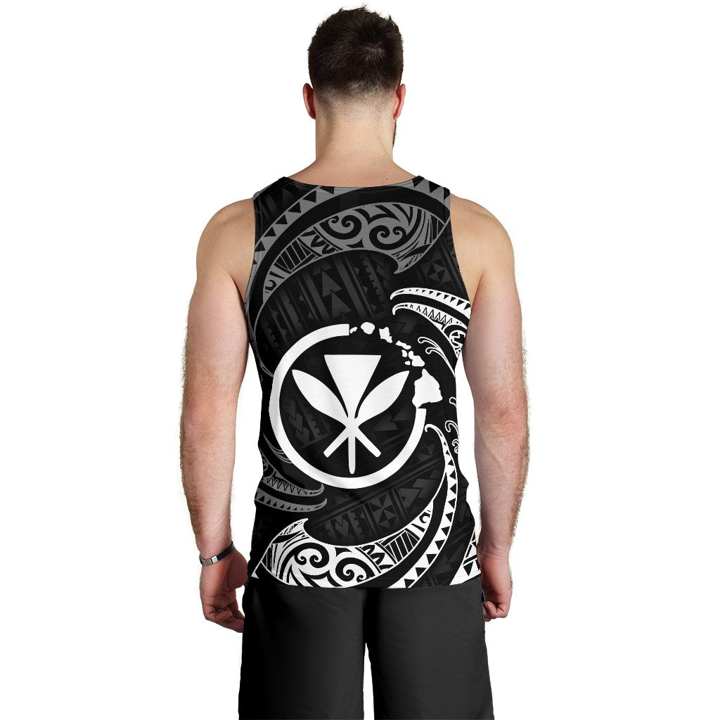 Hawaii Polynesian Men Tank Top - White Tribal Wave - Polynesian Pride