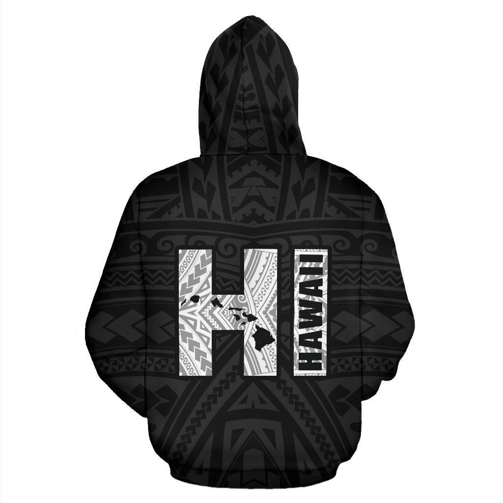 Polynesian Kakau Kanaka Map of Hawaii Zip Hoodie White - Polynesian Pride