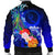 Chuuk Men's Bomber Jacket - Humpback Whale with Tropical Flowers (Blue) - Polynesian Pride