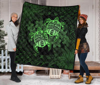 Hawaii Premium Quilt - Turtle Strong Pattern Hibiscus Plumeria Green AH - Polynesian Pride