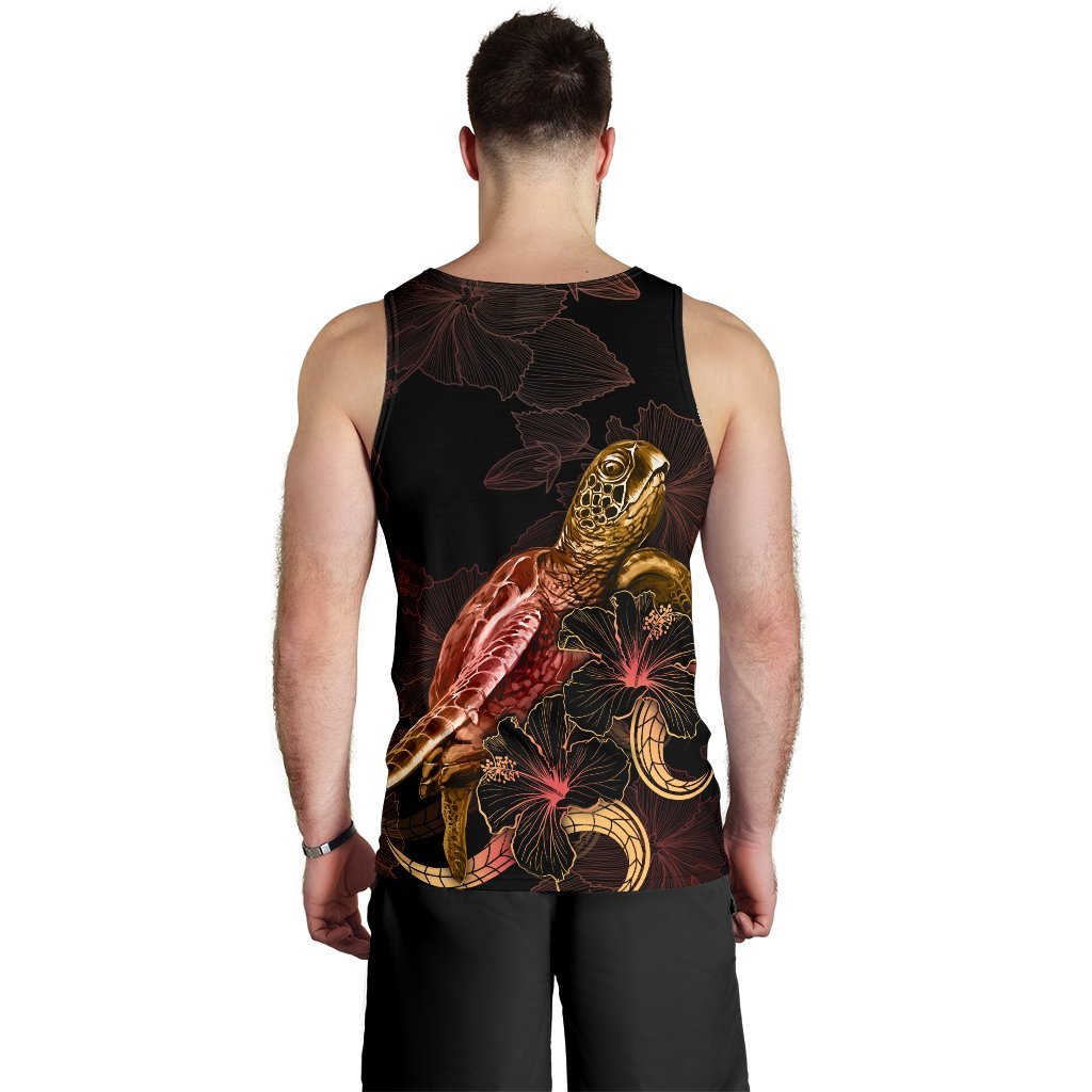 Guam Men Tank Top - Turtle With Blooming Hibiscus Gold - Polynesian Pride