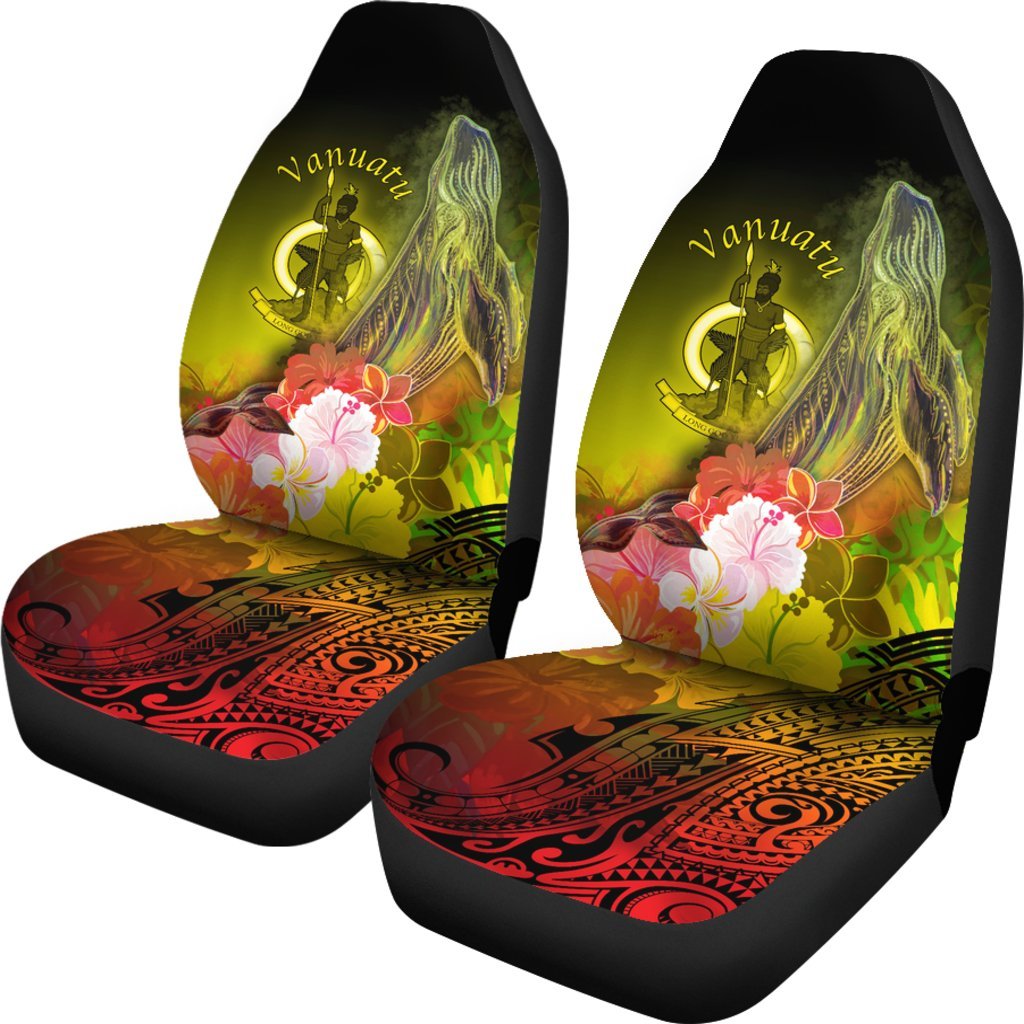 Vanuatu Car Seat Covers - Humpback Whale with Tropical Flowers (Yellow) - Polynesian Pride
